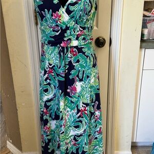 Lilly Pulitzer Navy and Pink Floral Maxi Dress